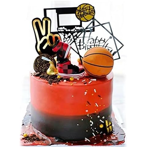 Basketball Theme Cake Topper, Three Dimensional Elastic Basketball Cake Toppers for Boys Basketball Cake Decorations, Basketball Party Decorations Cupcake Toppers for Kids Men Sports Cover