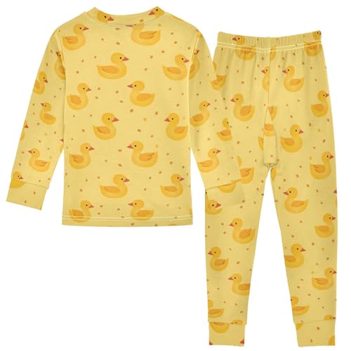 ALAZA Yellow Duck Cartoon 2 Piece Pajama Set Long Sleeve Top and Pants Sleepwear Unisex2