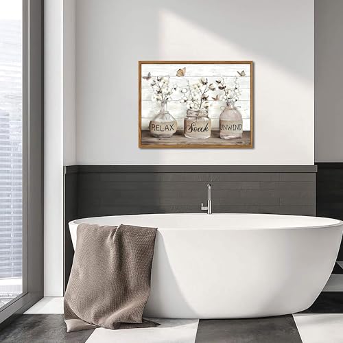 Framed Farmhouse Bathroom Decor Wall Art, Rustic Cotton Pictures Canvas Wall Decor Paintings, Modern Country Relax Soak Unwind Sign Artwork Posters Prints for Bathroom 12x16 Inch by fancynew - Used condition - Image 5