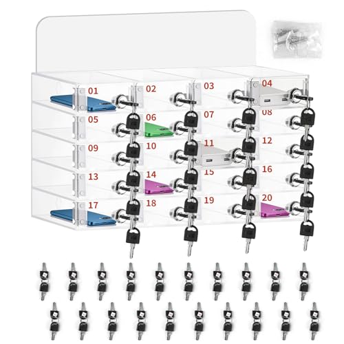 20 Fächern Handysafe mit Unabhängigen Schlössern, Handygarage Handytresor mit 40 Schlüsseln, Transparenter Acryl Handy Aufbewahrungsbox, Wandmontage für Schulen, Klassenzimmer, Büros, Fabriken
