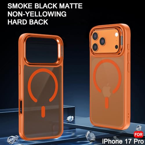 Image of TheGiftKart Hybrid Matte Frosted Back Cover Case for iPhone 17 Pro Compatible with MagSafe | Built-in Stand | Shockproof Hard Back Cover Case for iPhone 17 Pro (PC & TPU, Translucent Orange)