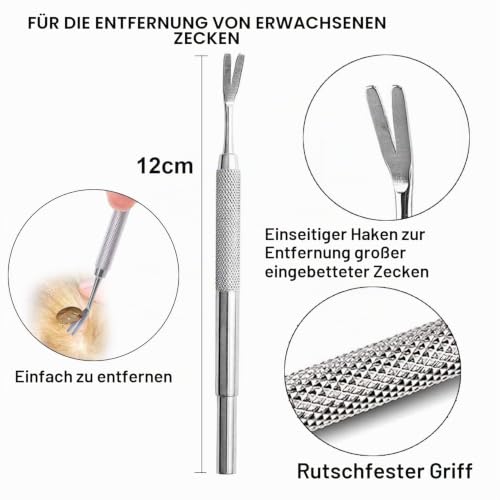 EasyULT Edelstahl Zeckenentferner Set[3 Stück], Zeckenzange Zeckenpinzette Zeckenhaken, Zeckenentfernung fur für Mensch, Hunde, Katzen(mit Aufbewahrungstasche)