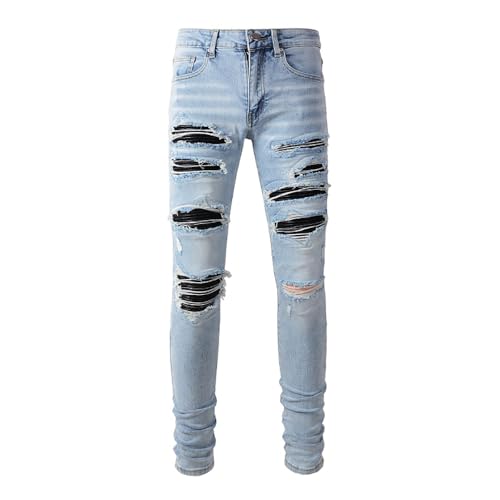 High Street Men's Biker Ripped Jeans Stretchy Skinny Slim fit Distressed Patch Holes Pants2