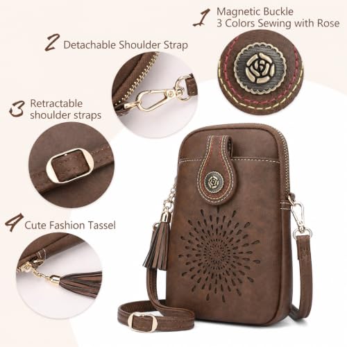Image of APHISON Small Crossbody Bags for Women, Lightweight Vegan Leather Cell Phone Purse, Cute Purses with Tassels