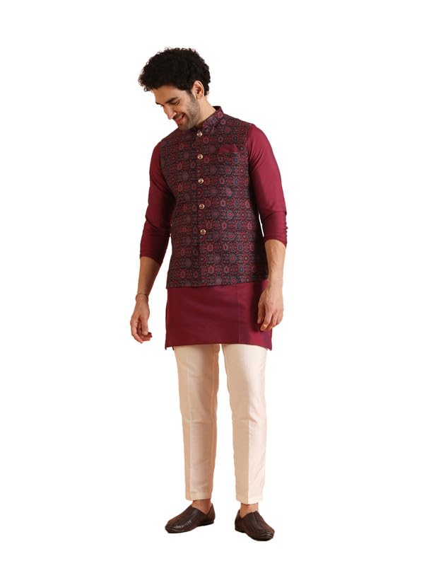 kisah Silk Blend Kurta Jacket Trouser Set for Men | Nehru Jacket Waistcoat Kurta Set with Trousers | Mens Ethnic Collections-KA-0864-5518-T301-picture-22