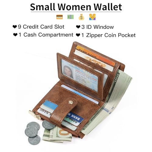 Image of GOIACII Small Women's Wallet Cute Credit Card Holder RFID Blocking Leather Billfold Leopard Print Brown