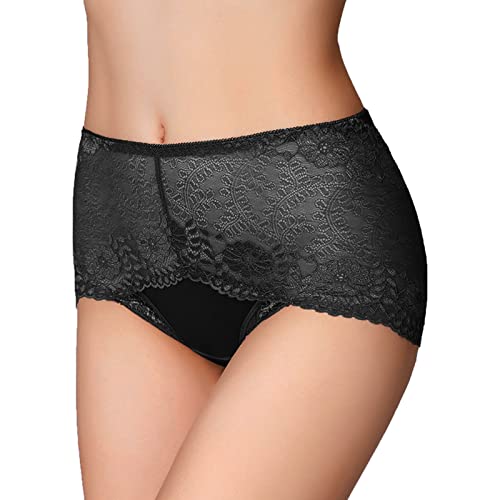 Womens Fashion Lace Panties Large Size Sexy Mid Waist Belly Control Butt Lift Briefs Blouse for New Year Eve (Black, L) Black Cotton Thongs for Women