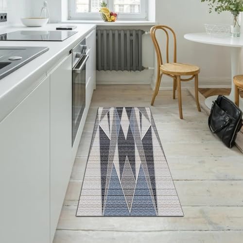 Alfombra lavable para pasillo gris de 100 x 260 cm con base de seguridad 5