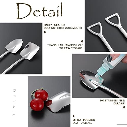 6 Pcs Stainless Steel Shovel Spoon Coffee Stirring Shovel Shaped Dessert Spoon Sugar Stirring Spoon for Kitchen Tea Parties