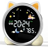 ANALOI Kids Alarm Clock with Night Light,OK to Wake Clock for Kids,Stay in Bed Clock and Sleep Training,Nap Timer Temperature Detect Cute Kids Room Decor,Gift Ideas for Kids Toddler Boy Girl(Cat)