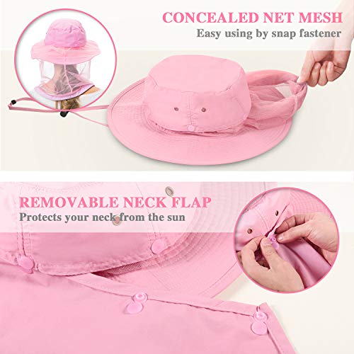 Image of Palmyth Head Net Hat, Sun Hat Safari Hat | UPF 50+, Removable Neck Flap, Water-Repellent, Wide Brim, Adjustable Chin Strap for Fishing and Gardening