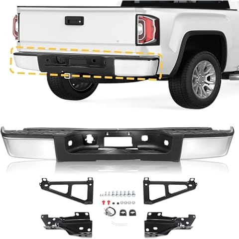 AutoForever Rear Step Bumper Assembly Compatible With 2007-2013 Chevy Silverado 1500 & GMC Sierra 1500 Truck Chrome Replacement for GM1103147(W/O Sensor Holes） Cover