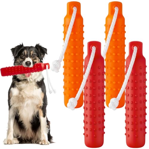 Blueweenly 4 Pcs Dog Bumper Toy for Water Retrieving Plastic Puppy Training Dummy Dog Float Toy Lightweight for Float on The Water Pool Outdoor Training Hunting Fetching (Red and Orange)