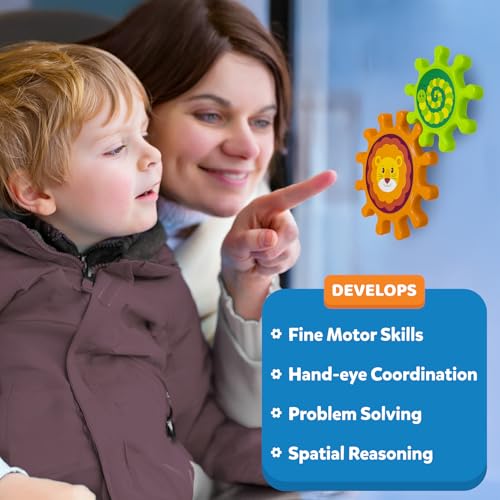 Image of Skillmatics Spinny Gears for Babies - Fun Interlocking Spinning Gears, STEM & Sensory Toy, Suction Spinners for Windows, Table, Bath, Travel Toy, Gifts for Infants & Toddlers 6-36 Months, Set of 5