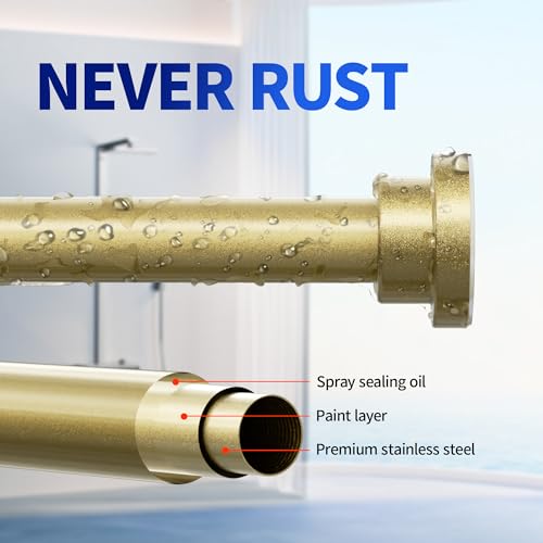 Image of Mcrbeay Shower Curtain Rod, 1 inch Diameter Heavy Duty Tension Shower Rod, Non Slip Adjustable 28-74 inch No Drilling Shower Curtain Rods Spring Tension For Bathroom, Shower Stall, No Rust, Chrome Gold