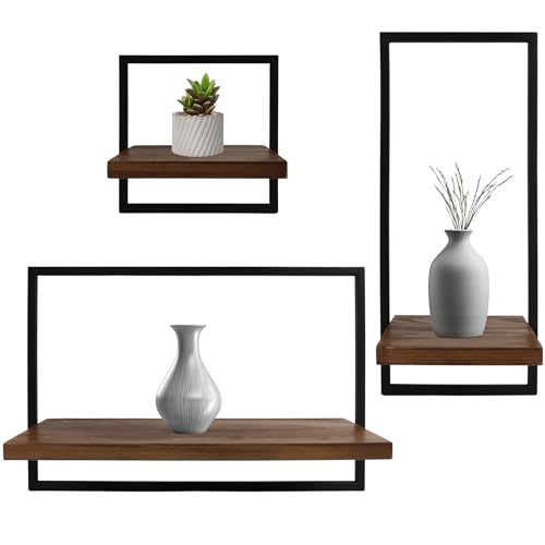 KW KASTWOOD,Estanteria Madera -Baldas Pared Sin Agujeros - Juego de 3 baldas flotantes Pared para Cocina, Salon, Baño, Dormitorio con Montaje Oculto 19 x 19, 17 x 38,5 y 39 x 26cm