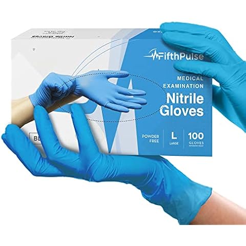 FifthPulse Blue Nitrile Medical Gloves Large, 100 Count - Surgical Grade Latex Free Disposable Gloves Large Rubber Gloves (Guantes Desechables) Cover