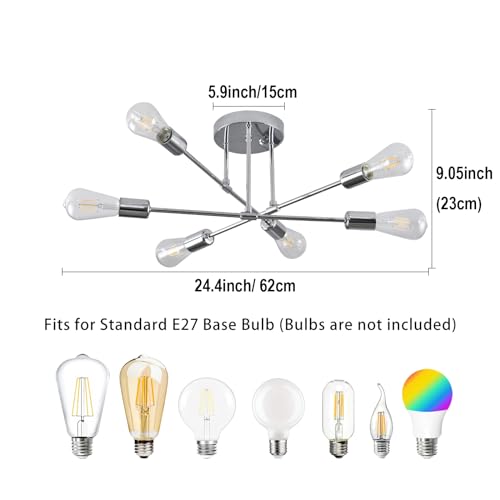 Modern Chandelier Light Fixtures, 6 Lights Modern Semi Flush Mount Ceiling Light, Pendant Lighting for Living Room Bedroom Dining Room Kitchen Office - Image 3
