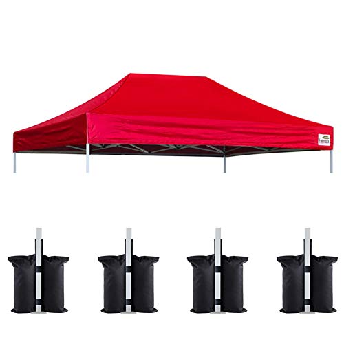 Image of Eurmax USA 10x15 Pop Up Canopy Replacement Top,Universal Instant Canopy Cover ONLY,Heavy Duty UPF 50+ UV Protection,Water & Wind Resistant Tarp,30+ Colors Available,Bonus 4 Sand Bags (Red)