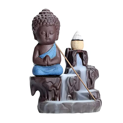 Soporte de incienso de reflujo, quemador de incienso de porcelana, soporte de incienso de torre de monje pequeño, adorno de aromaterapia de cerámica para el hogar, oficina, yoga, meditación Cover