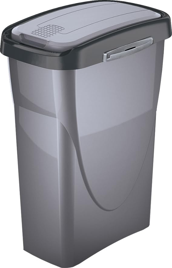 M home by Mazzei Mondex - Cubo de basura de clasificación selectiva 25L - Plástico reciclado, tapa basculante/fija, sistema de conexión, color gris plateado, ideal para cocina, cuarto de baño