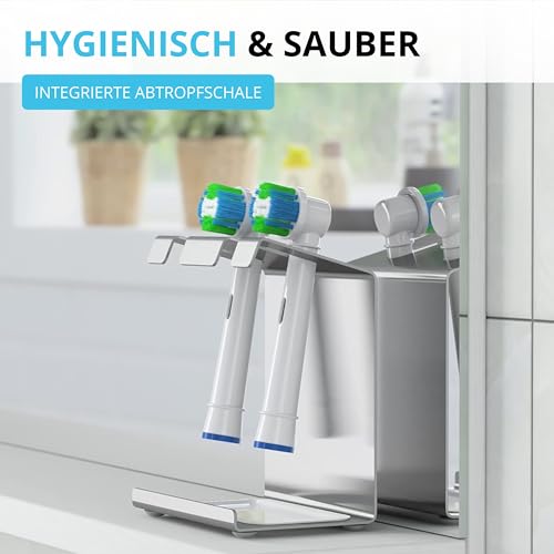 WIETRE Edelstahl Aufsteckbürsten Halter mit Auffangschale | passt für Oral-B, iO, Philips Sonicare, Waterpik, Fairywill | Zahnbürstenhalter Zahnbürstenkopf Bürstenkopf-Halterung (4er) 2