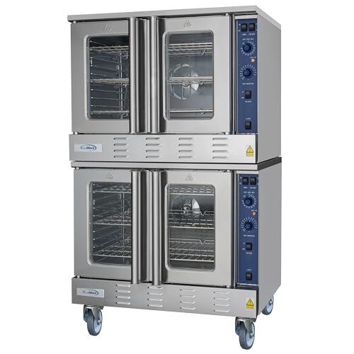 Image of KoolMore 38 in. Full-Size Double Commercial Natural Gas Convection Oven 108,000 BTU With stacking And Casters in Stainless-Steel (KM-DCCO54-NGC)