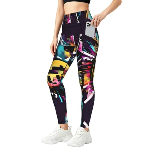 Leggings con estampado de graffiti musical elásticos y conjuntos fitness