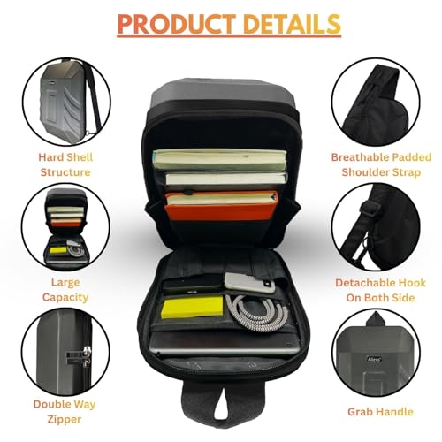Image of Tukzer ABS Hard Shell Sling Bag Aliens Series 180Open Crossbody Side Shoulder Bag for Mens, Women, Office,Travel,Everyday Mini Backpack for iPad,Tablet,Smartphone,Charger,Headphone,HDD,Camera(02-GRY)