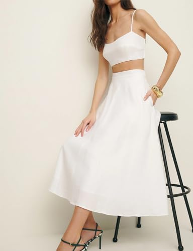 Idealsanxun Linen Skirts For Women 2024 Trendy Spring Summer A Line Pleated Maxi Midi Length Long Skirt With Pockets thumb #3