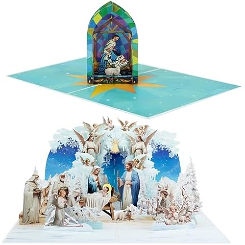 PQ Bees Set of 2 Pop Up Christmas Cards (Nativity Snowflake & Nativity Stain Glass) Cover