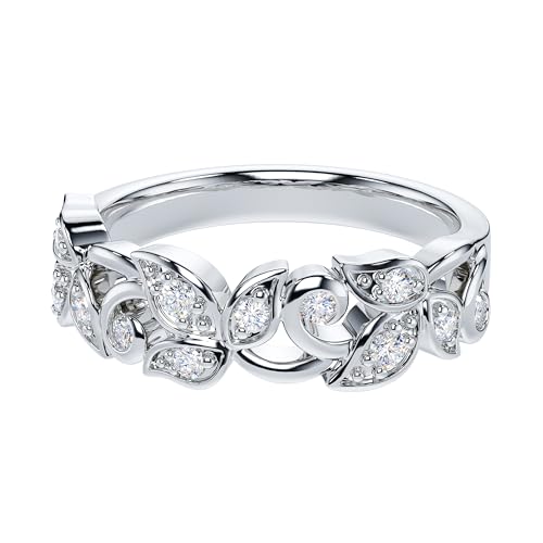THELANDA Genuine Moissanite or Simulated Diamond Sterling Silver 6mm Wide Vine Fligree Leaves Petals Vintage Wedding Band Ring3