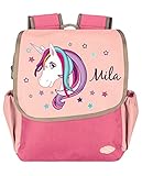 Mein Zwergenland Kindergartenrucksack Happy Knirps NEXT mit Name Einhorn Beauty, 6L, Pink