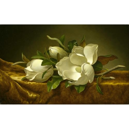 Magnolias sur tissu de velours doré, une décoration murale unique pour réchauffer votre salon