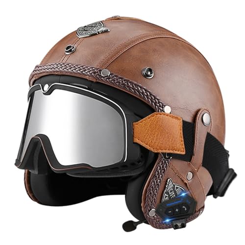 Casque jet vintage Bluetooth intégré avec lunettes moto