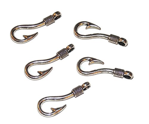 Midwest Cord 5 Pack of Silver Toned Medium Size Fish Hook Rope Bracelet Connectors TM Brand Paracord Accessories