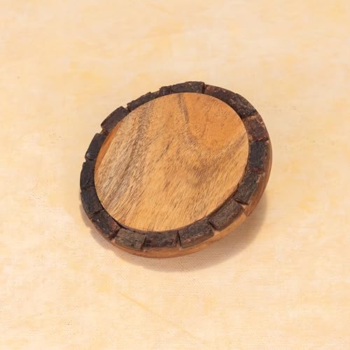 Image of Ireka Home Vriksha Wooden Coasters with Carrier - Set of 4 | Stylish Drink Coasters, For Home & Office