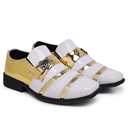 Sapato Social Infantil + Cinto em Couro Confortável (Branco/Dourado, br_footwear_size_system, big_ki
