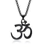 VNOX Aum Om Yoga Pendant Necklace - Yoga Hindu Spiritual Amulet Jewelry Sanskrit Symbol Om Aum Ohm Yoga Pendant Necklace for Men,Black