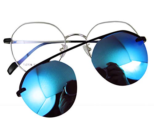 Circleperson Magnetic glasses Polarized Mirror clip on sunglasses Geometric Vintage round 52-19-143