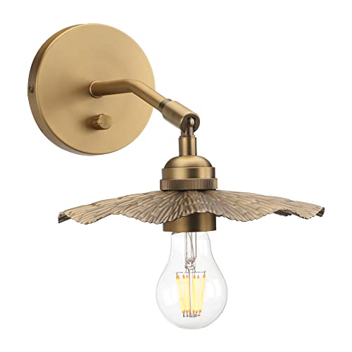 Pathson Dimmable Wall Sconce Metal Brass Finish, Adjustable Lighting Angle Bathroom Wall Light Fixture, Hardwired Wall Vanity Lighting Bedside Lighting Art Decor For Living Room Farmhouse Study Room #TOP7
