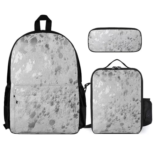 HBMQLZI Silver Gray Cowhide Print Metallic Fashionable Printed Backpack, Lightweight And Large Capacity with Insulated Lunch Bag And Pencil Case