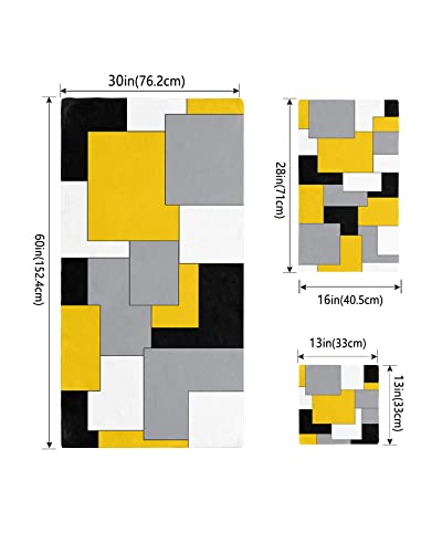 Seven Roses Yellow Grey Black Geometric Bath Towels Set, Soft Absorbent Bathroom Towels, Middle Century Art Abstract Aesthetics Towels For Bathroom Kicthen 1 Bath Towels 1 Hand Towels 1 Washcloths #TOP3