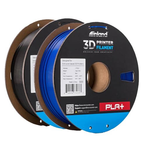 Image of INLAND Micro Center PLA+ 3D Printing Filament 1.75mm - PLA Pro Dimensional Accuracy + /- 0.03 mm - 1kg Cardboard Spool (2.2 lbs) (2 Pack Black & Blue, 1.75mm)