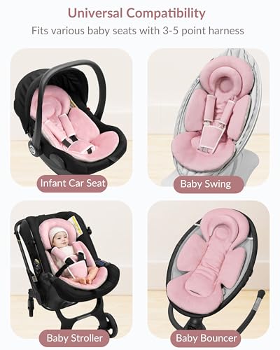 Image of Tinlyfinly Infant Car Seat Insert with Extra Cushion for Preemie to Toddler, Reversible Newborn Carseat Insert for Baby Head Body Support, Fits for Stroller, Baby Swing, Bouncer (Pink)