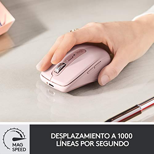 Image of Logitech MX Anywhere 3 Compact Performance Mouse - Wireless, Magnetic Scrolling, Ergonomic, 4000DPI Sensor, Custom Buttons, USB-C, Bluetooth, Apple Mac, iPad, Windows PC, Linux, Chrome - Rose