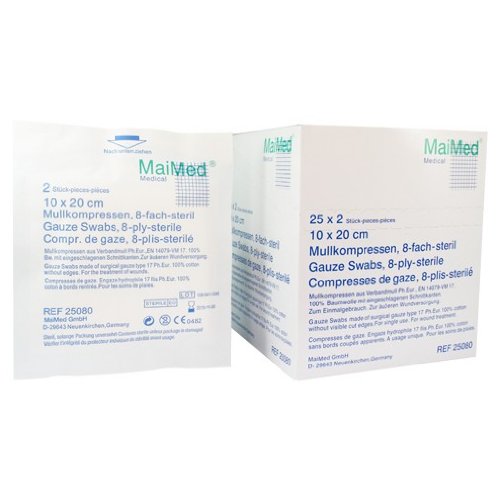 MaiMed MK Sterile Kompressen 10x10 cm 50 Stück - Verbandsmaterial Mullkompressen 10x10 cm steril 8 Lagen - Wundauflage nicht haftend - Wundkompressen zur Wundversorgung und Blutabsorbtion – Bild 2