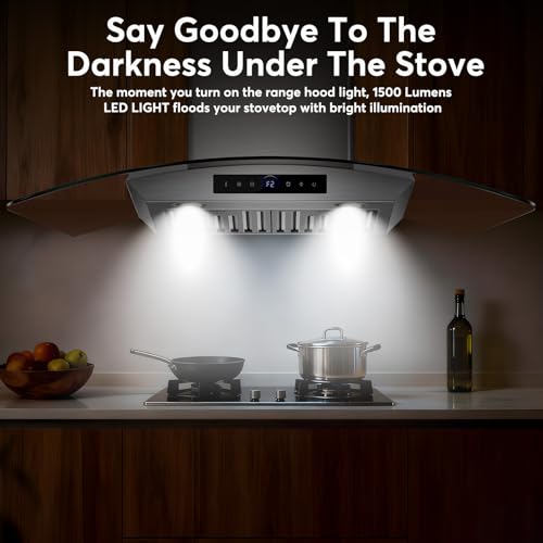 Image of 36 Inch Wall Mount Range Hood 1200 CFM, 4-Speed Wall Mount Range Hood with Touch Control & Gesture Sensing Stainless Steel Kitchen Stove Vent Hoods with 2 LED Lights Pro Series