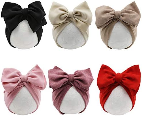 JIAHANG Baby Girl Velvet Big Hair Bow Turban Hat Oversized Bowknot Head Wrap Beanie India Cap Warm for Infant Toddlers 6PCS (bowknothat New)