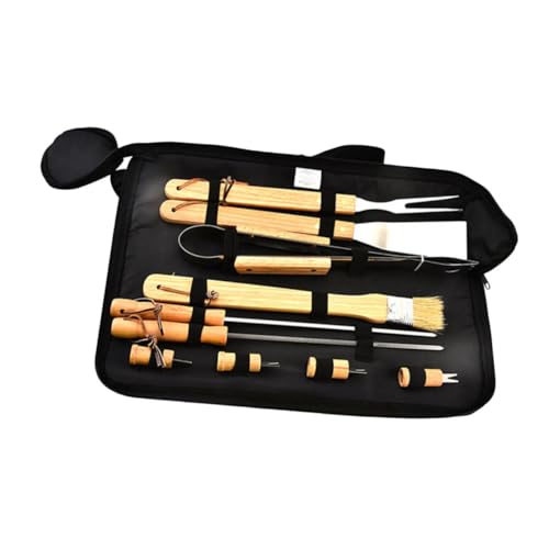 Kit de utensilios para parrilla BESPORTBLE 10 piezas con mango de madera miniatura 1